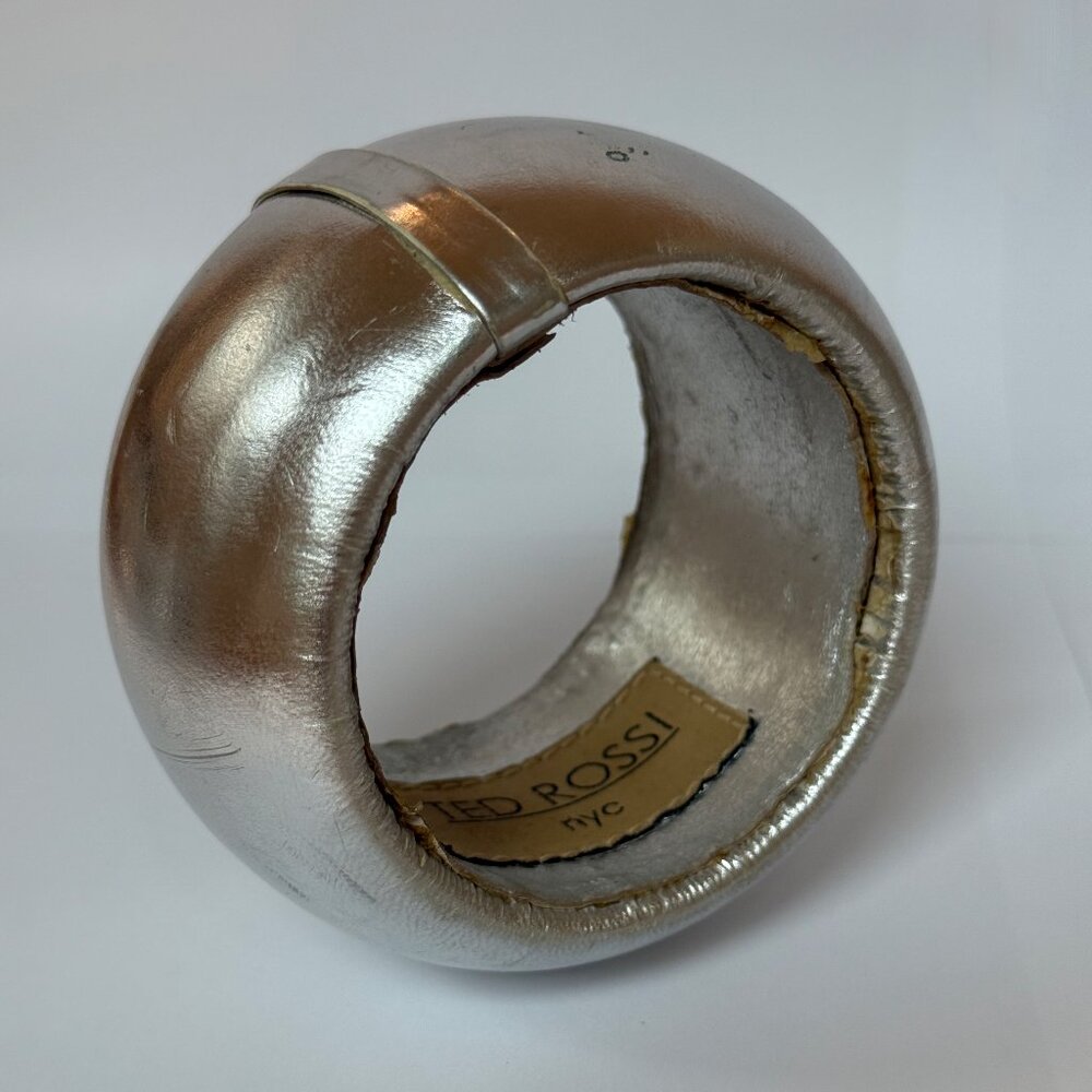 Ted Rossi 2"  Silver Leather Bangle Bracelet